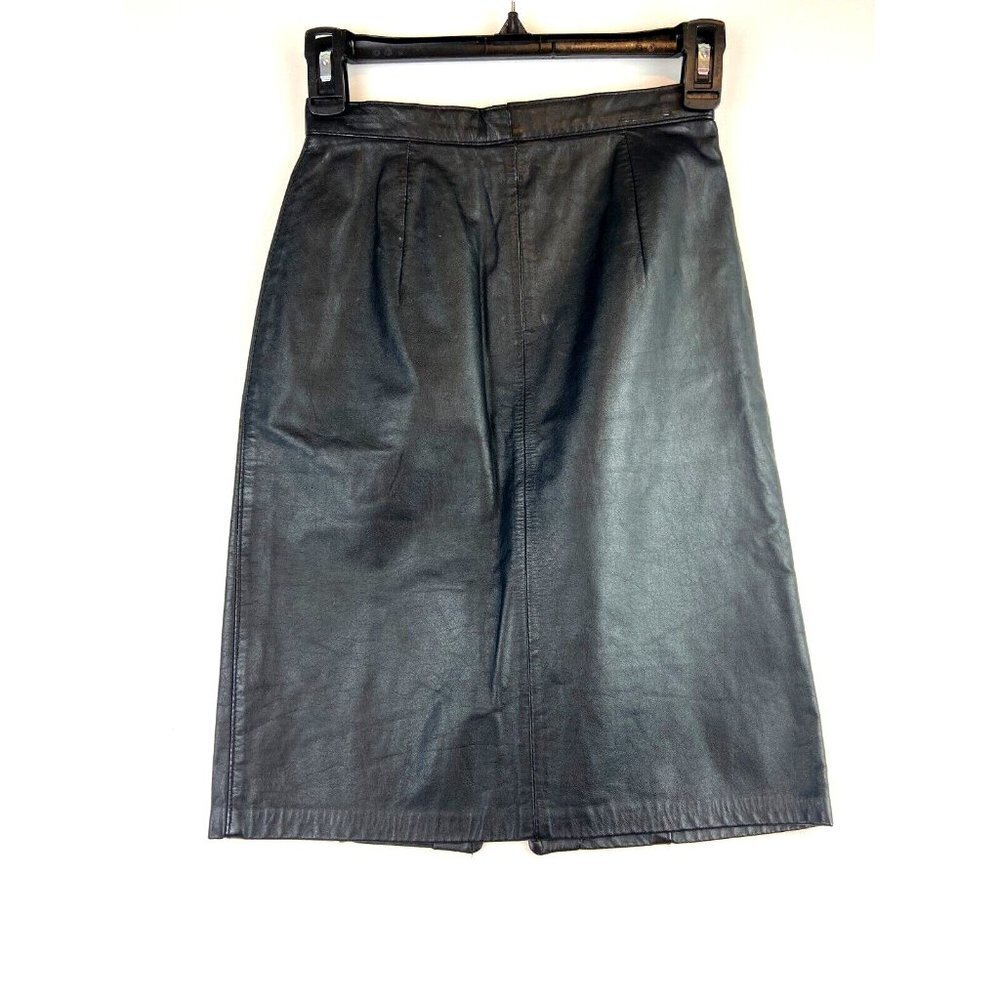 Cosa Nova Women Black Vintage Genuine Leather Skirt Size 5